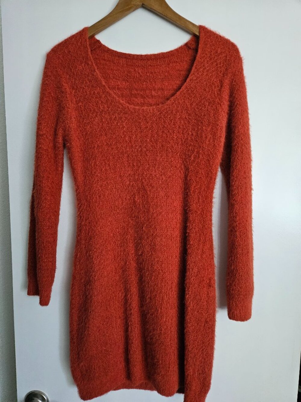 🧡 SHEIN Burnt Orange Fuzzy Knit Mini Dress – Size Large, Never Worn